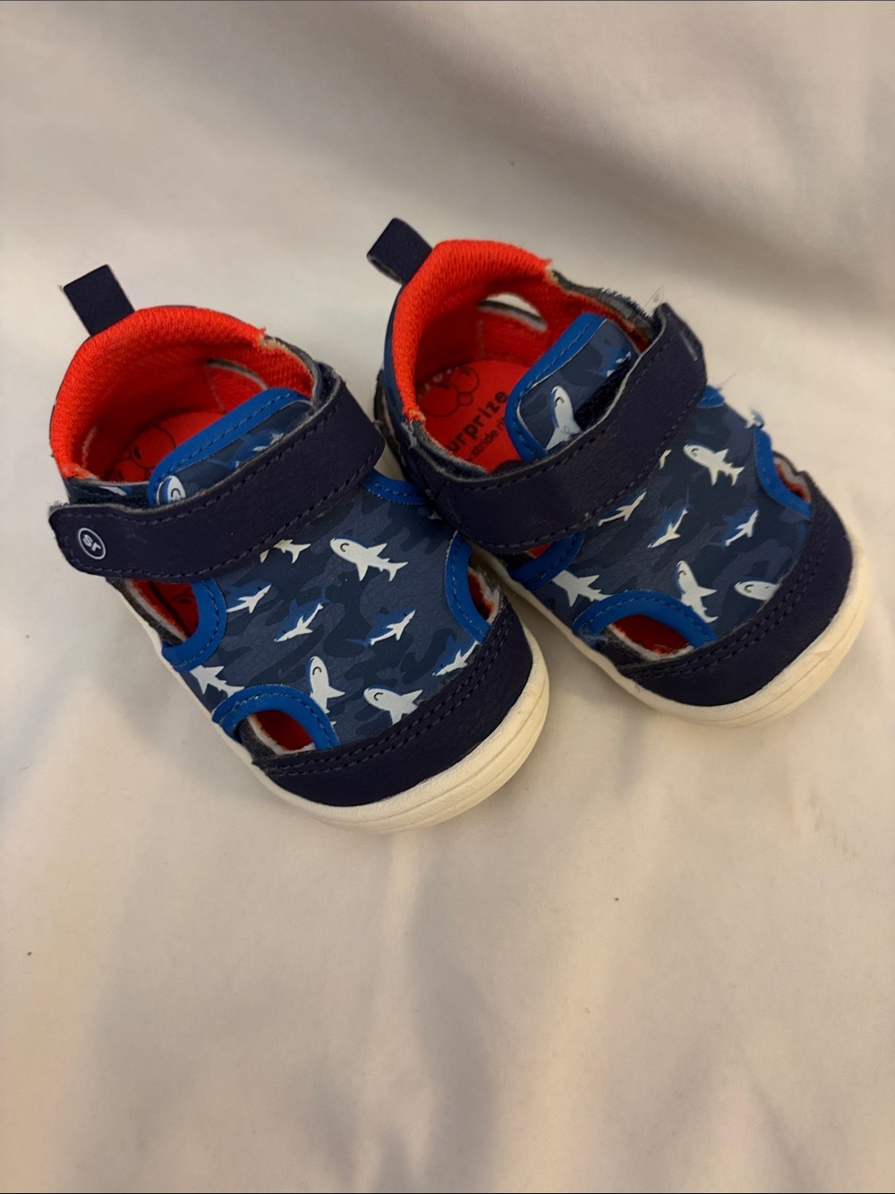 Stride Rite Navy Shark Print Sandals with Red Lining